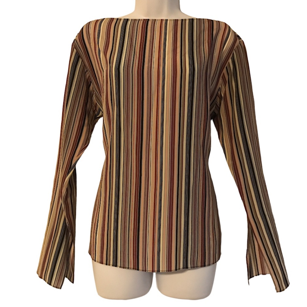 Theory 100% Silk Brigita Resort Stripe Long Sleeve Blouse Women’s Size Small